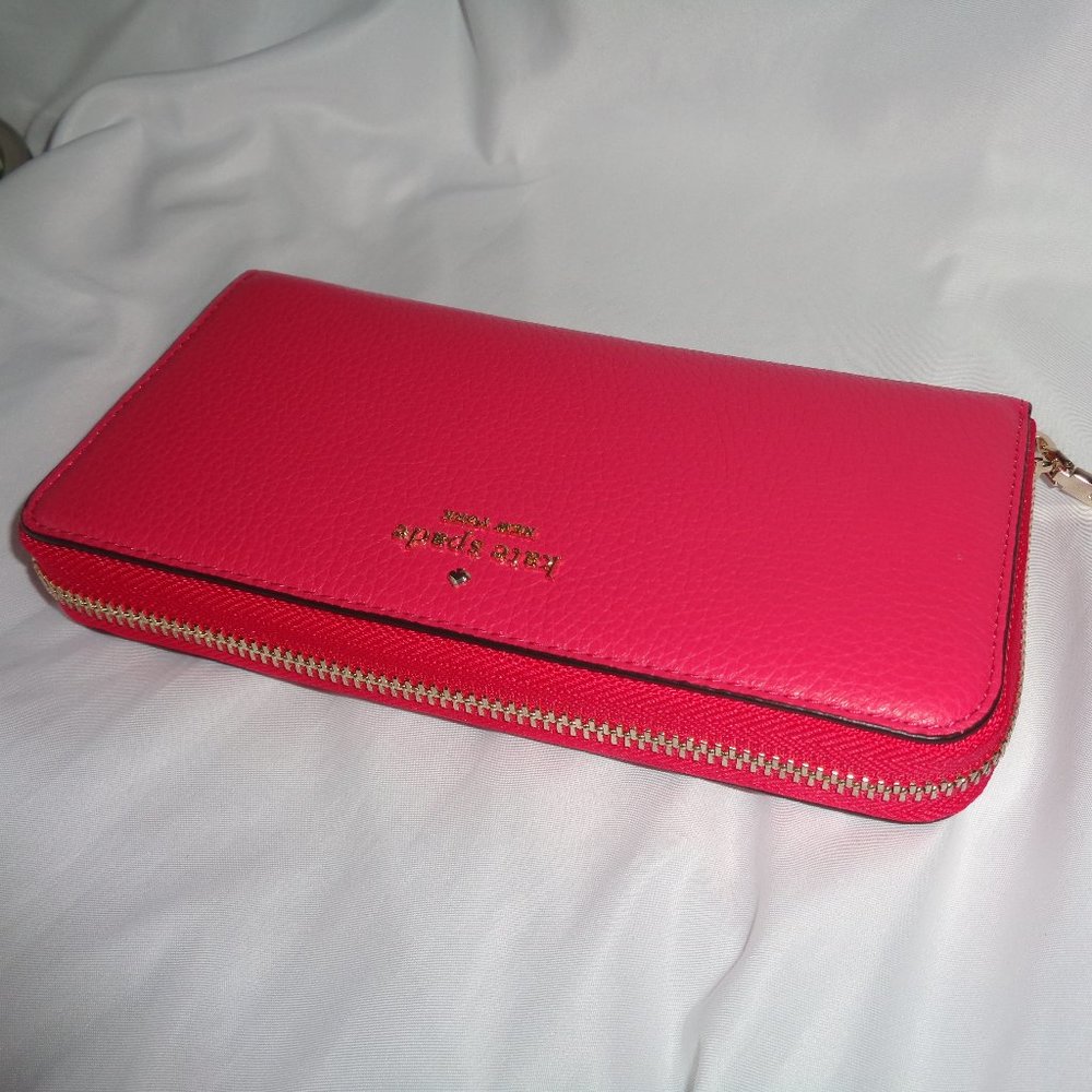 Kate Spade Leila Pebbled Leather Large Continental Wallet Clutch Bright Rose - Picture 6 of 7